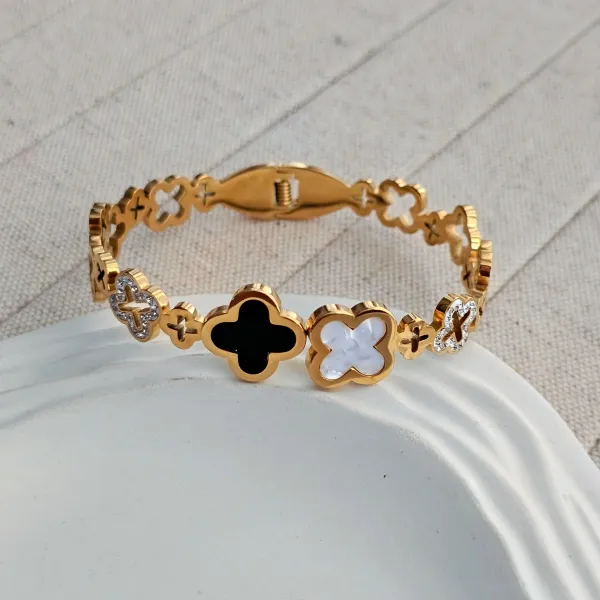 Trendy Four Leaf Clover Bangle Bracelet 